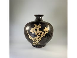 吉州窑黑釉花卉罐